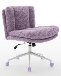 W26.4 Inch Wider Seat Office Chair,Artificial Rabbit Hair Home Office Chair With Metal Base,Adjustable Desk Chair Swivel Office Chair,Vanity Chair  Violet