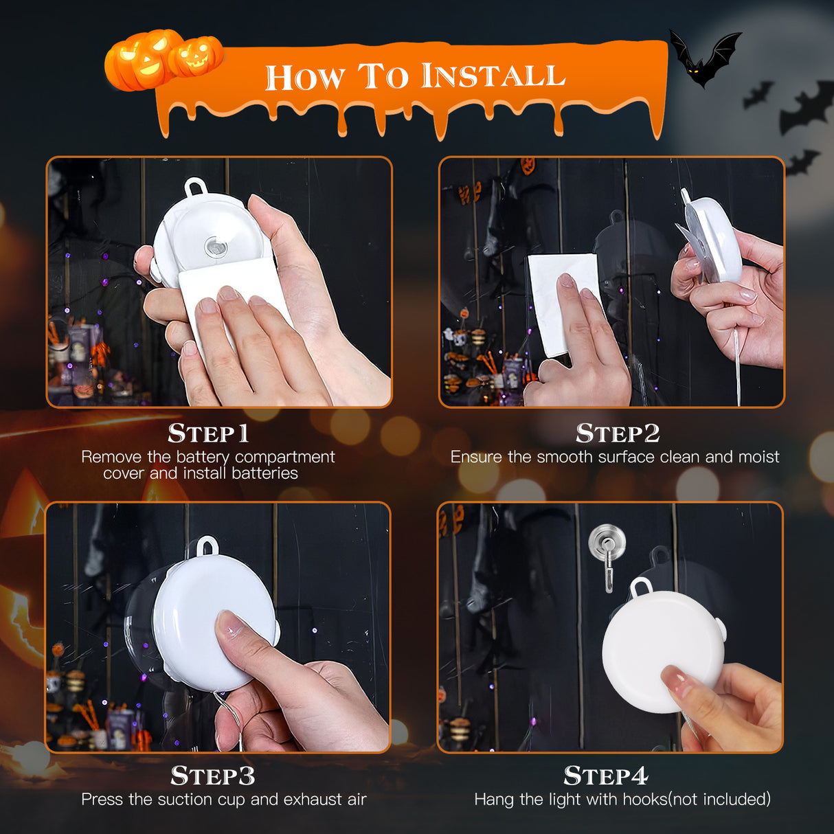 Set Of 3 Pack Halloween Window Light Spider Witch Hat Pumpkin With Orange Light Hanging Halloween Decoration Light With Suction Cup Hanging Holes - CJDS - FC