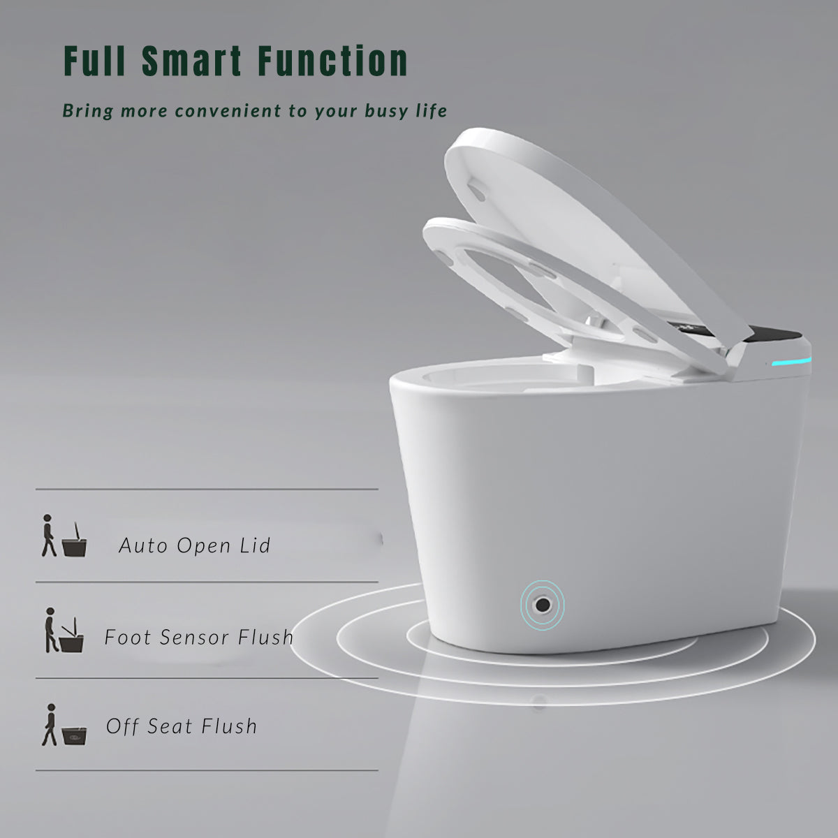 Modern Smart Toilet with Bidet – Auto Open/Close Seat, Warm Water, Dryer, LED Display & Night Light (White)