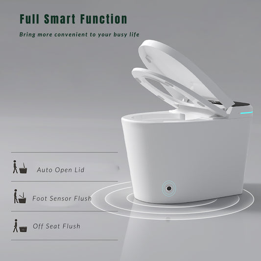 Modern Smart Toilet with Bidet – Auto Open/Close Seat, Warm Water, Dryer, LED Display & Night Light (White)