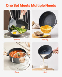 17 Piece Pots And Pans Set Granite Nonstick Kitchen Cookware Induction Black