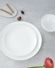 Jasmine Bone China Dinnerware Set, 16 Pieces, Service For 4, White Plates, Dishes, Bowls Set, Microwave And Dishwasher Safe