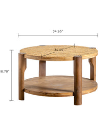 Round Coffee Table With Solid Wood For Living Room, 2-Tier Round Coffee Table With Storage Shelf, Mid Century Modern Coffee Table , Home Small Space, Easy Assembly