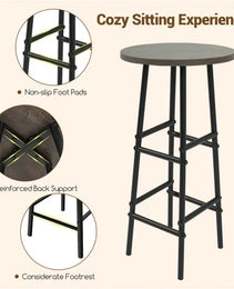 3PCS Bar Table & Stools Set, Wine Storage (6 Bottles + Wine Glass Holder), Oak