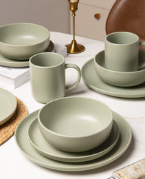 12-Piece Stoneware Dinnerware Sets With Mugs  Microwave & Dishwasher Safe  Non-Toxic Dinner Plates Bowls Set   Stackable Matte Glaze Kitchenware For 3
