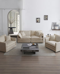 3 Piece Sofa Set With Arm Pillows And Toss Pillows , Sofa Set Include 2- Piece Of Arm Chair And One 2-seat Sofa, Space Saving Casual Sofa Set For Living Room, Beige Chenille