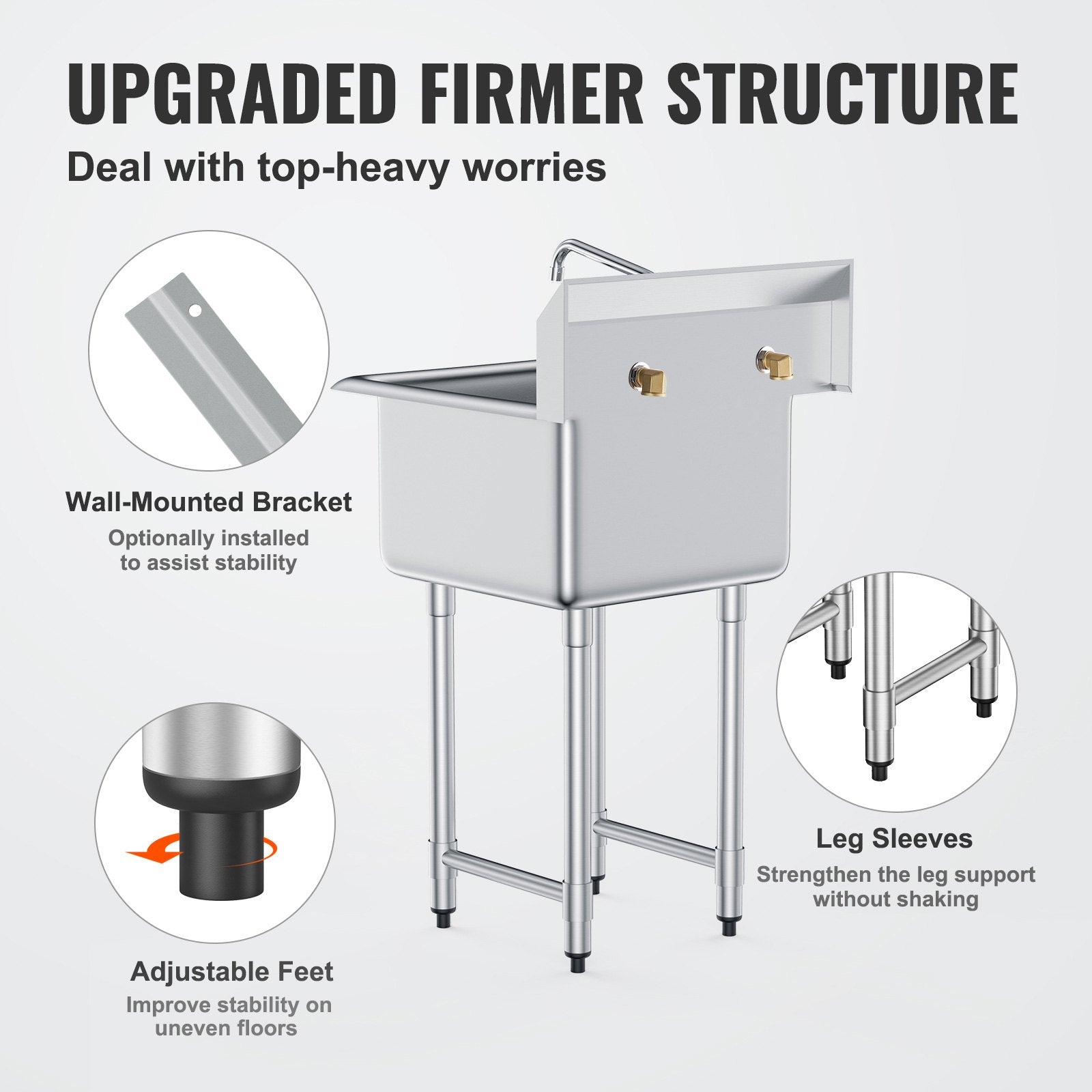 Stainless Steel Prep & Utility Sink – Commercial Single Bowl Free-Standing Station with Faucet & Adjustable Legs