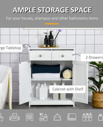 Freestanding Bathroom Floor Cabinet, Wooden Bathroom Cabinet with 2 Doors, 2 Drawers and Adjustable Shelf, White