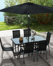 8 Pieces Patio Furniture Set with 9Ft Patio Umbrella, Outdoor Dining Table and Chairs, Black