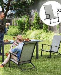 Set of 2 Outdoor Dining Chairs with High Back, Armrests, Folding Patio Chairs for Patio, Lawn, Camping, Gray
