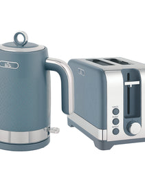Sleek Textured Breakfast Set: 1.7L Rapid-Boil Kettle & 2-Slice Toaster – Matte Blue & Polished Chrome