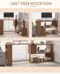 360° Rotating Home Office Desk L Shaped Corner Computer Desk with Storage Shelves, Writing Table Workstation, Teak