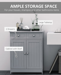 Freestanding Bathroom Floor Cabinet, Wooden Bathroom Cabinet with 2 Doors, 2 Drawers and Adjustable Shelf, Gray