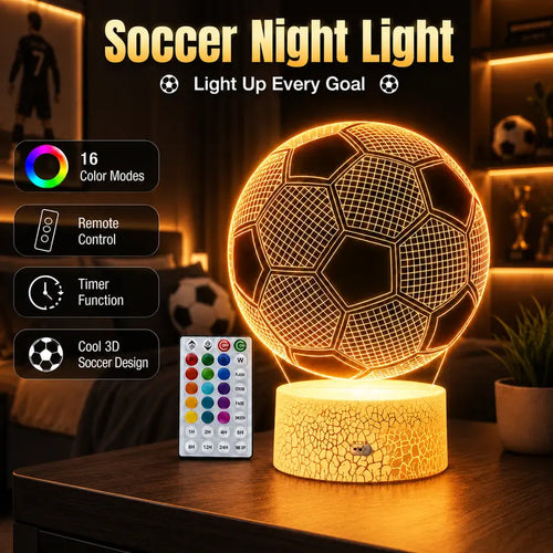 3D Soccer LED Night Light with Remote | 16 Colors