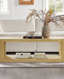 Modern Design 48 Inch Rectangular Coffee Table,2-Tier MDF Rectangle Coffee Table For Living Room,Office,Natural Color