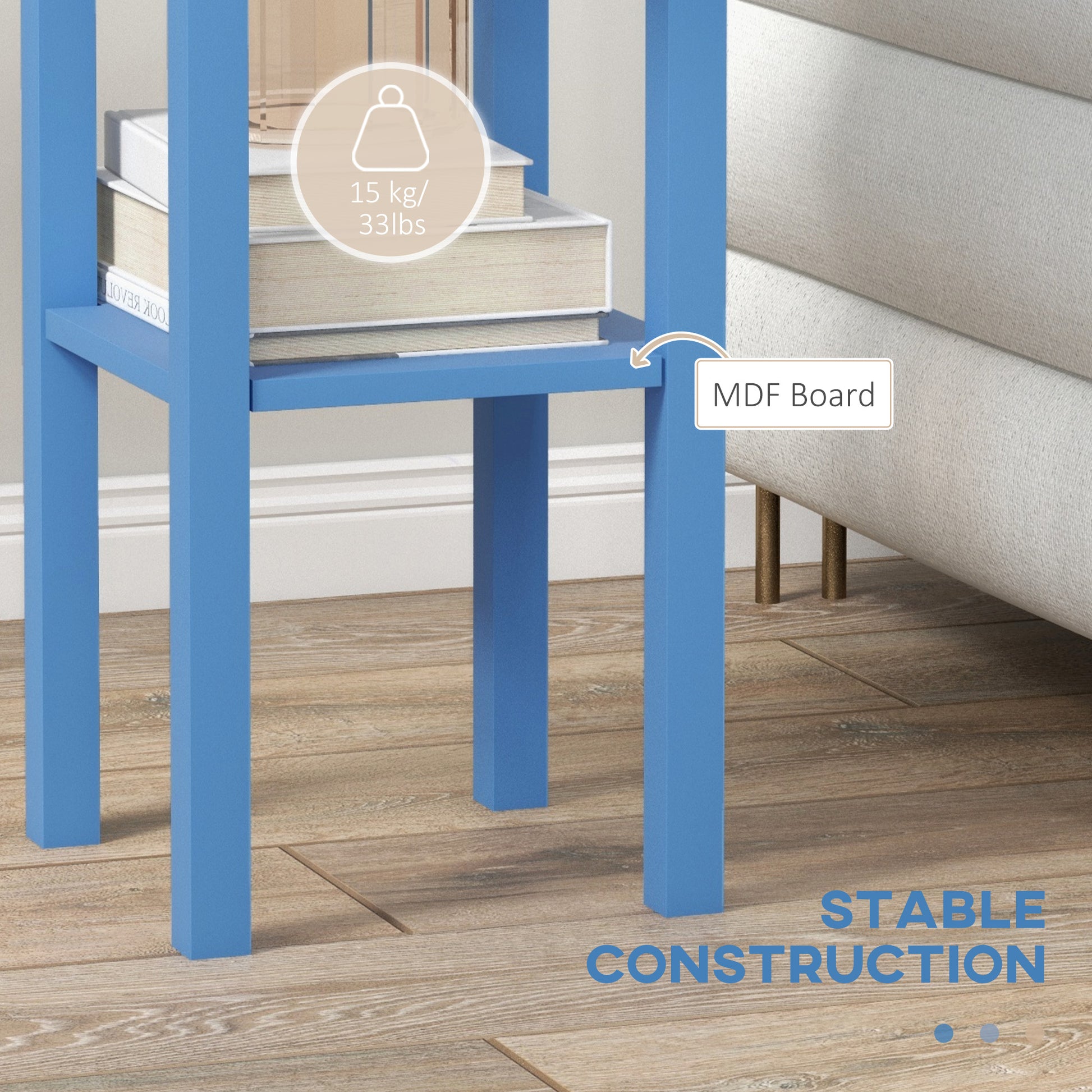 2-Tier Side Table With Drawer And Shelf, End Table ,Light Blue