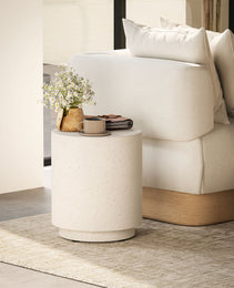 Lightweight Accent Table With Concrete Finish Round Side Table, Light Yellow