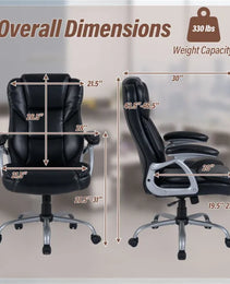 Ergonomic Executive Office Chair With Contoured Backrest, Adjustable Height & Recline For Home Office-Black