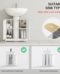 Under Sink Bathroom Cabinet, Pedestal Sink Storage Cabinet with 2 Doors, Shelf and U-Shape, White