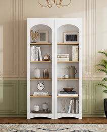 ON-TREND Free Standing 5 Tier Bookshelves, Bookcases Set Of 2, Farmhouse Two-Tone Storage Cabinet With Adjustable Shelves, Modern 72H Kitchen Pantry Cabinet For Living Room, Home Office, White