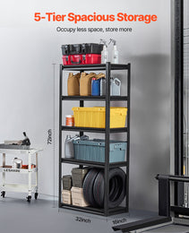 Storage Shelves, 2000 Lbs, 5 Tier Garage Storage Shelving, 16" D X 32" W X 72" H Adjustable Metal Shelves For Garage Shelves Utility Rack Shelf, Ideal For Kitchen, Warehouse, Basement, Black
