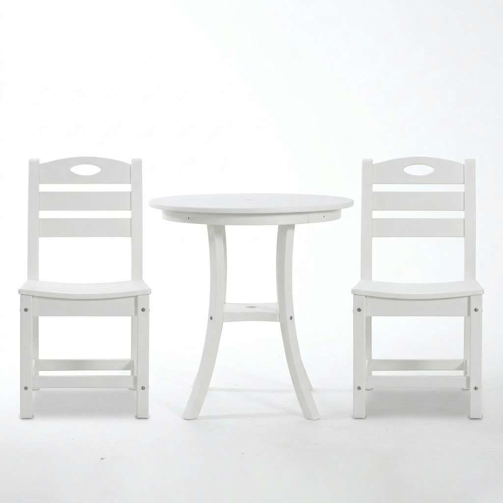 White 3-Piece Outdoor Bistro Set   Round Table Set   Patio Dining Set   2 Chairs
