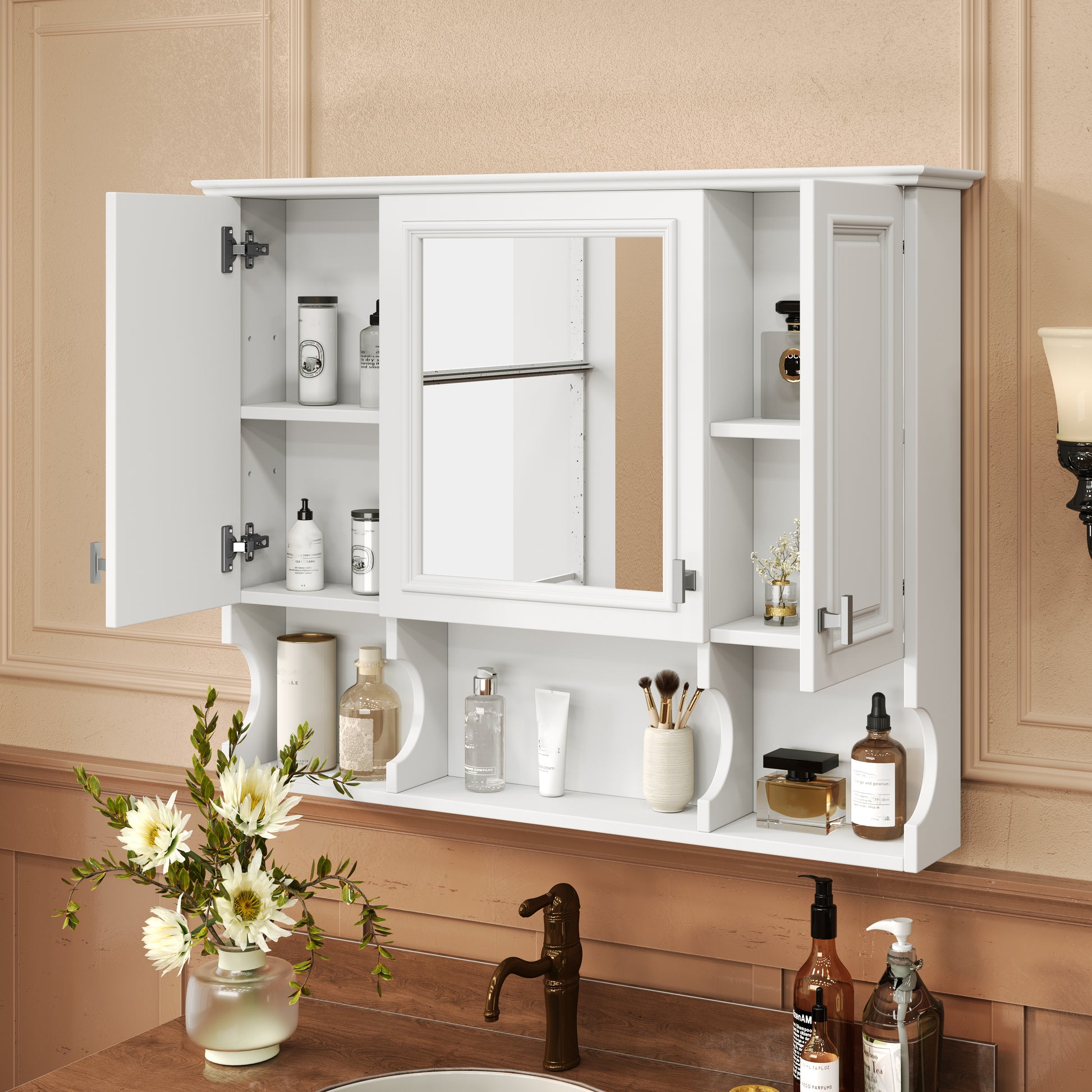 35'' X 28'' Wall Mounted Bathroom Medicine Cabinet, Modern Bathroom Wall Cabinet With Mirror,  Mirror Cabinet With Open Shelves