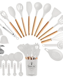 4 Colors Options -- Set Of 35Pcs Kitchen Cooking Utensils Set Spatula Set Baking Utensil Set Kitchen Accessories Necessities With Holder Egg Whisk Separator Tong Turner Spoons Cups