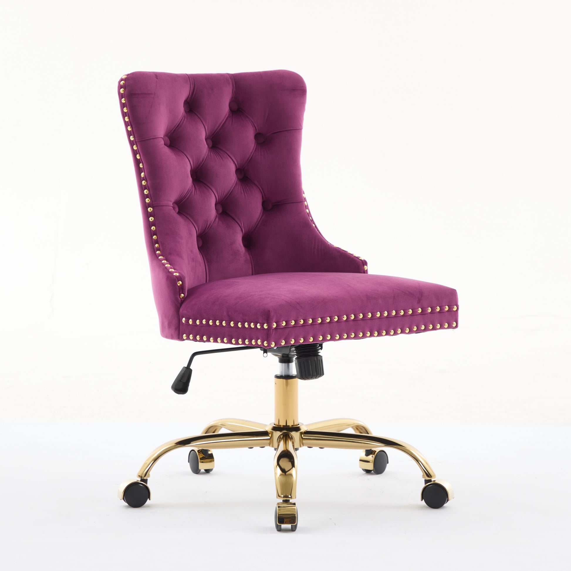 A&A Furniture Office Chair,Modern Velvet Upholstered Tufted Button Home Office Chair With Golden Metal Base,Adjustable Desk Chair Swivel Office Chair Purple