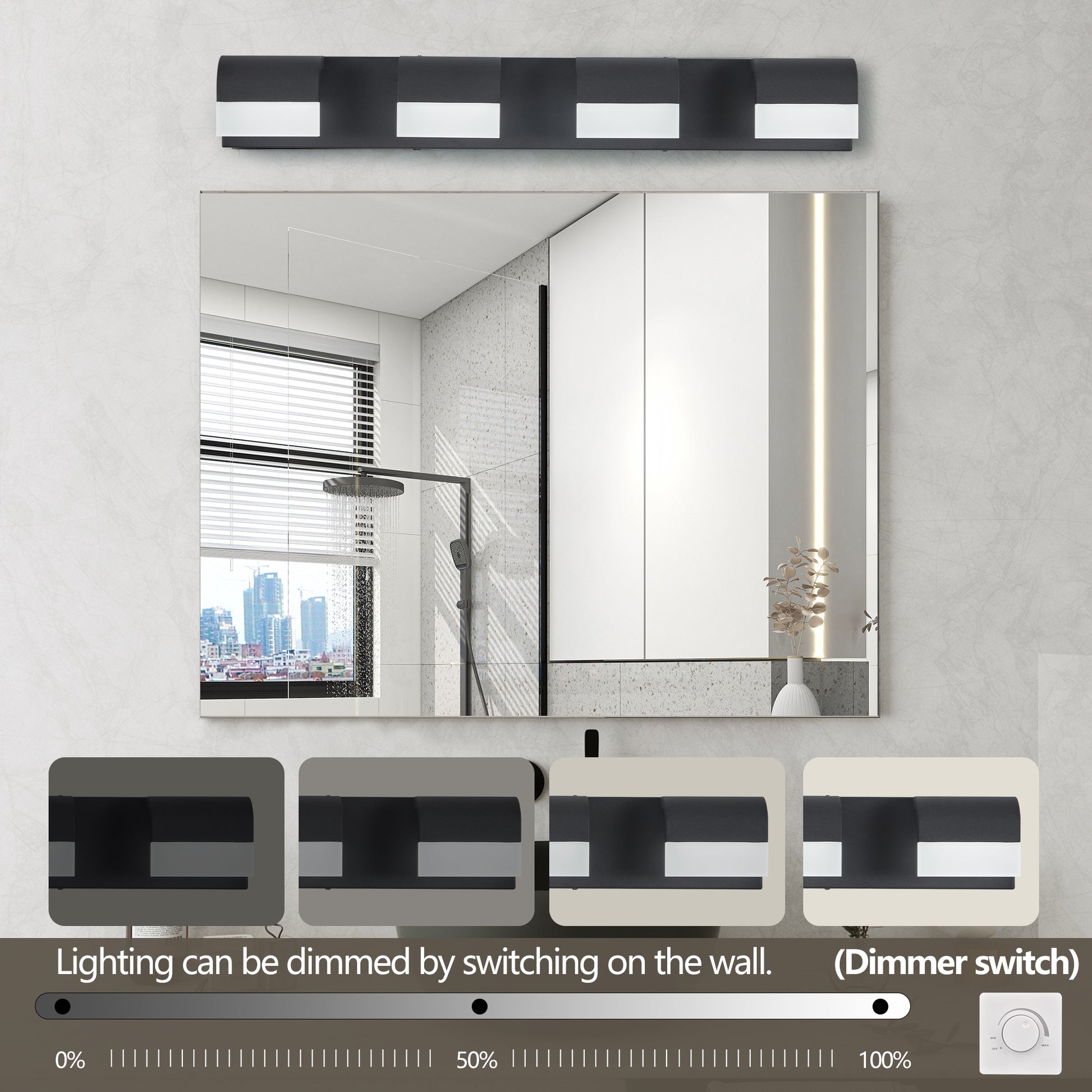 4-Light Acrylic Matte Black Bathroom Vanity Mirror Light For Mirror, Shower, And Bathroom Decor
