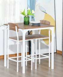 3 Piece Industrial Counter Height Dining Table Set, Bar Table & Chairs with Steel Legs & Footrests, White