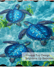 Sea Turtle Pattern Duvet Cover Set 3 Pieces King Size Soft Bedding Set With 2 Pilowcases With Zipper Closure For Home Bedroom For All Seasons