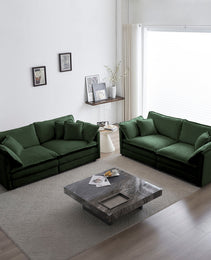 2  Piece Living Room Set , 2 Pieces Upholstered Loveseat And Couch For Home Office Lounge,  Sofa Set Of 2, 2-Piece 2-2 Seat Couch Set For Living Room ,Green Chenille