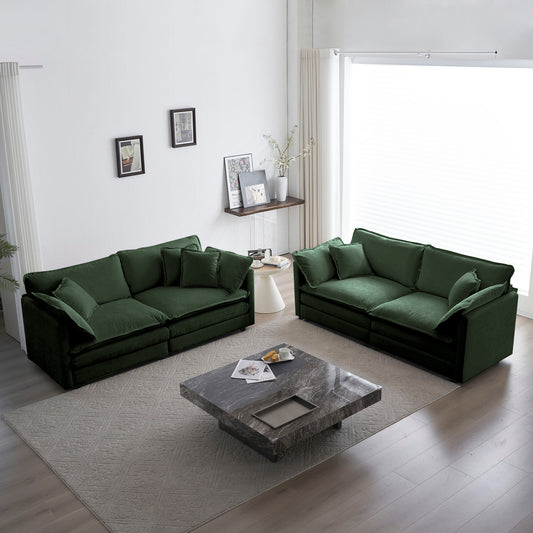 2  Piece Living Room Set , 2 Pieces Upholstered Loveseat And Couch For Home Office Lounge,  Sofa Set Of 2, 2-Piece 2-2 Seat Couch Set For Living Room ,Green Chenille