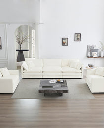 Sofa Set Of 3, 1-1-3 Seats Living Room Sofa Set, Accent Chair, Loveseat, And Three-Seat Sofa Modern Style Round Arms 3 Piece Sofa Set, White