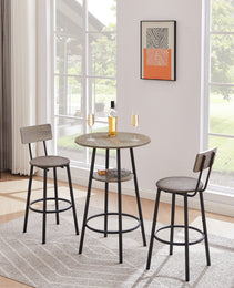 Round Bar Stool Set With Shelf, Upholstered Stool With Backrest Grey, 23.62  W X 23.62  D X 35.43  H.