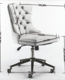 Velvet Fabric Tufted Button Home Office Chair, Adjustable Office Chair Swivel Office Chair