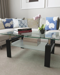 Rectangle Glass Coffee Table, Clear Coffee Table, Modern Side Center Tables For Living Room, Living Room Furniture