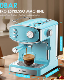 20 Bar Espresso Machine - Professional Compact Espresso Maker With Milk Frother, 54oz Large Water Tank, Low Noise, For Cappuccino, Latte, Blue, Amazon Resale Prohibited