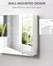 Wall Mounted Mirror Cabinet, Bathroom Medicine Cabinet with Mirror, 3 Doors and Adjustable Shelves, White