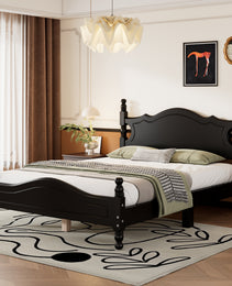 Full Size Wood Platform Bed Frame,Retro Style Platform Bed With Wooden Slat Support,Black
