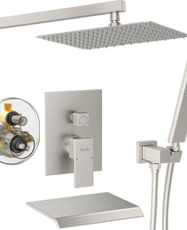 Male NPT Brushed Nickel Shower System, 12 Inch Shower Fixtures Rain Shower Head With Handheld Shower Spray, Wall Mount[Unable Ship Weekends, TK/TEMU Only For Pickup]