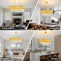 Modern Crystal Chandeliers for Dining Room 8-Light Rectangular Gold Crystal Chandelier Living Room Oval Contemporary Pendant Light Fixture for Kitchen Island Bar Restaurant L32