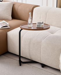 Brown C-shaped Side Table, Small Sofa Table For Living Room