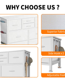 10-Drawer Dresser With Side Pocket & Hooks, Storage Cabinet With Wood Top For Bedroom Closet Organization