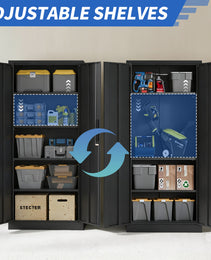 72H Metal Garage Storage Cabinet, Black Tool Steel Locking Cabinet With Doors And 4 Shelves, Tall Cabinets For Garage Storage Systems Lockable File Cabinet For Home Office, Classroom Pantry