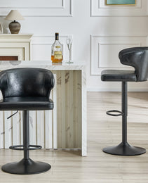 Modern Rotating Adjustable Bar Chair, Oil Wax Belt Backrest Swivel Chair, Suitable For Kitchen Bar Counter And Dining Room, Adjustable Height, Capable Of Bearing 300 Pounds  Black -2 Pieces