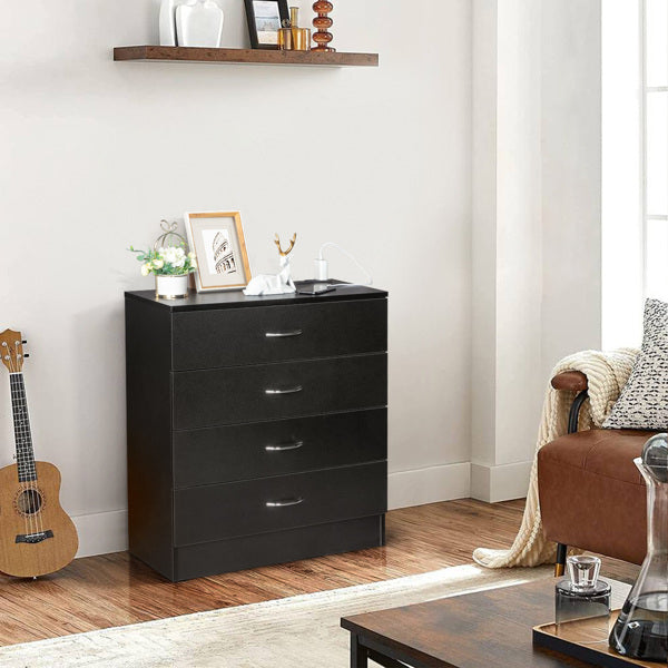 4 Drawer Chest  2 USB    2 Sockets  Nightstand Black