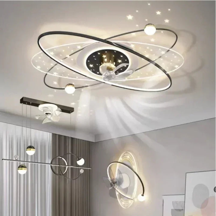 2025 Living Room Ceiling Fan Light Led Shake Head Electric Fan Pendant Lamp Stars Sky Bedroom Intelligent Remote Control Pendant