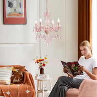 Plug in Crystal Pink Chandelier, Not Acrylic Crystal,Mini 4 Lights for Girls Room,Pink Crystals Hanging Pendant Light with Clear Cord and On/Off, Chandelier for Wedding, Kitchen, Dining,Foyer,Island